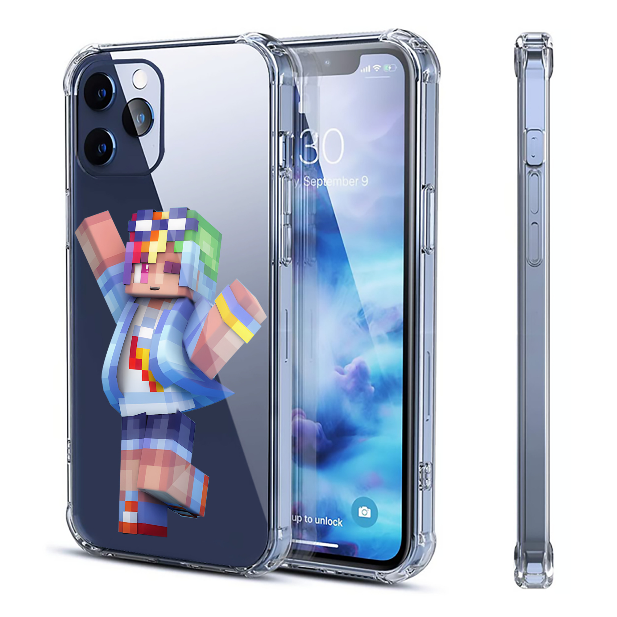 （画像用） マインクラフト ブロックの世界 Minecraft MC Block world 【iPhone 12シリーズ対応】透明スマホケース（クリアソフトケース）